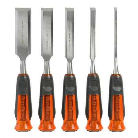 Buck Brothers 5 Piece Pro Full Tang Wood Chisel Set  1/4 in, 1/2 in, 3/4 in, 1 in 74850